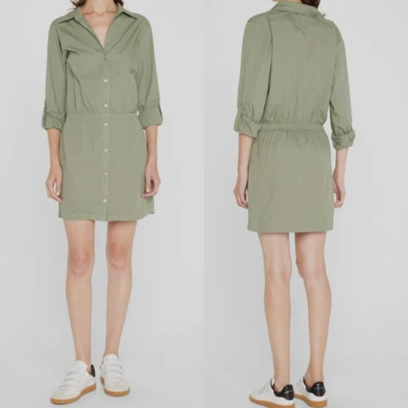 Monrow Organic Cotton Button Mini Shirt Dress Laurel Green Women's Size Small - Picture 1 of 6